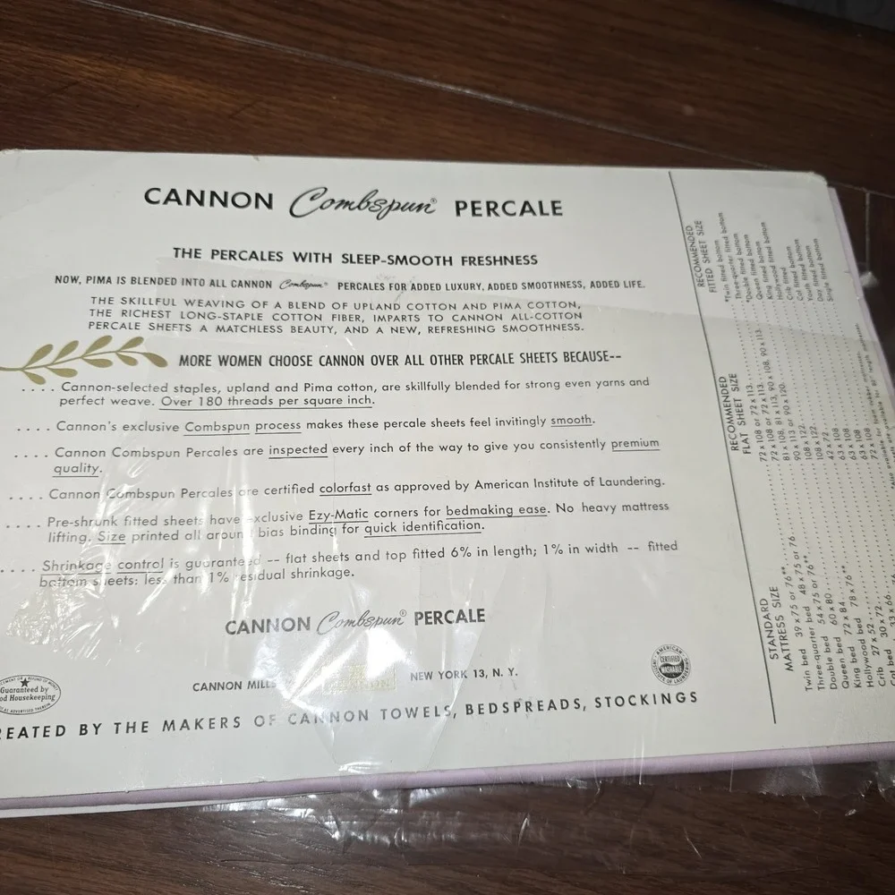 Vintage USA Cannon Combspun Percale Sheet Double‎ Bed 81x108 Pima Blend Cotton